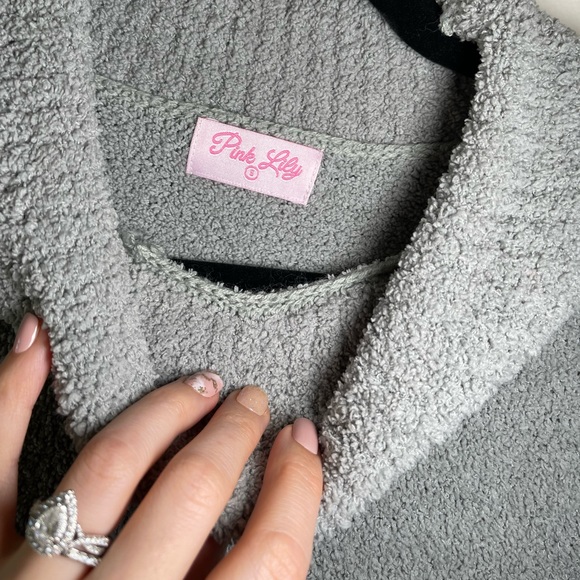 Pink Lily Teddy Sweater in Gray - Picture 3 of 5